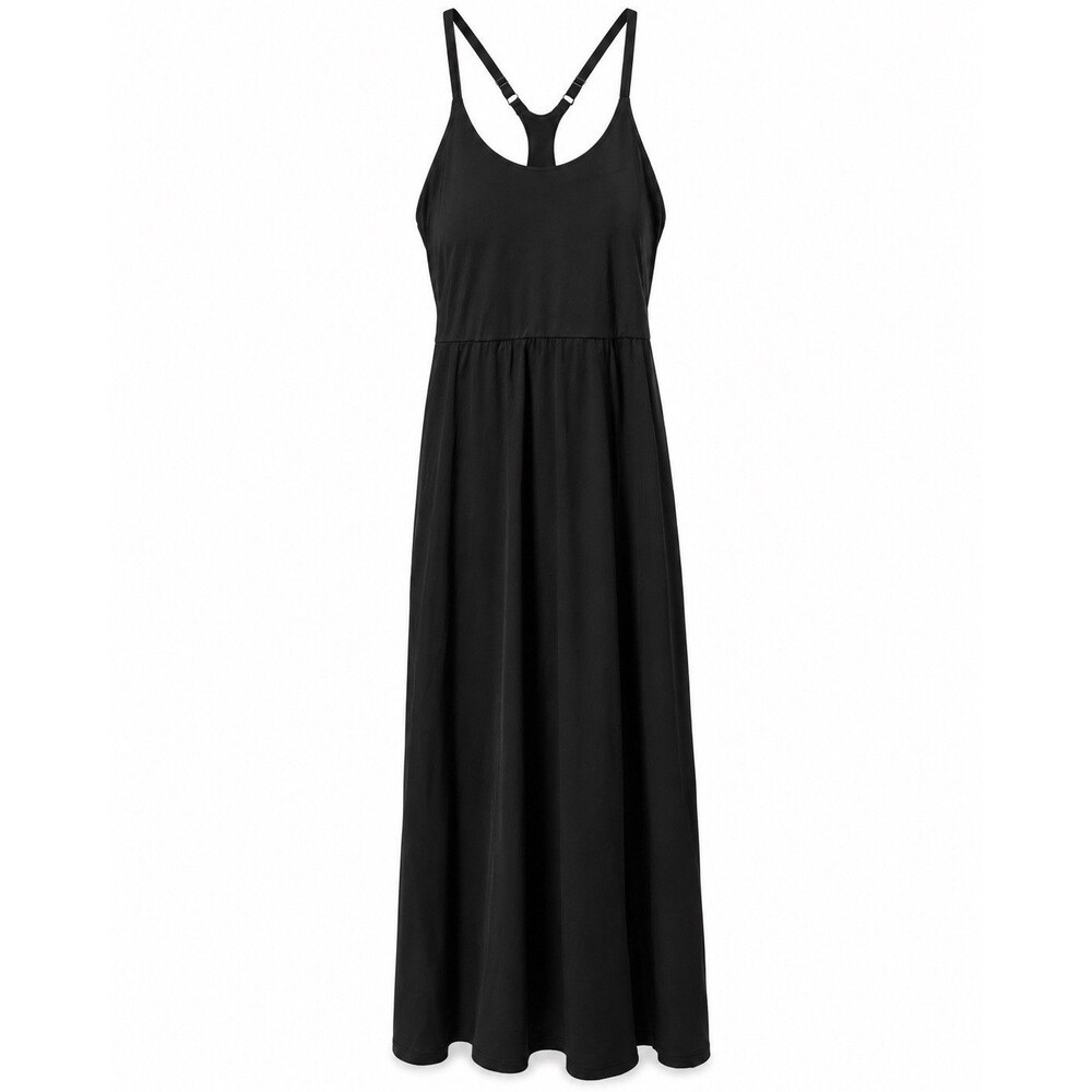 Ewedoos Women’s Maxi Dress Large Black Racerback Athletic Travel Pockets NWT